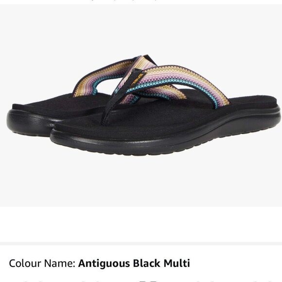 Sz 5 - NWT Teva Voya Flip Flops Thong Sandals Antiguous Black Multi Color Womens - Picture 1 of 8